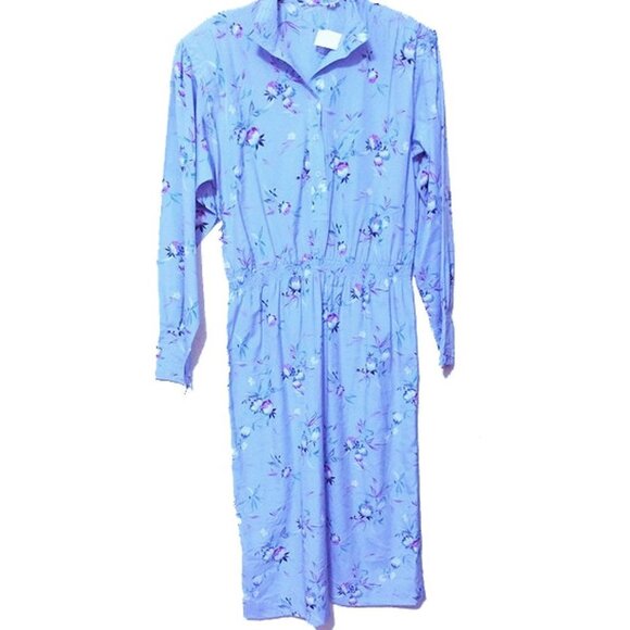 3/$30 VINTAGE 80S MIDI FLORAL DRESS COLLAR LONG SLEEVE MADE IN SHANGHAI SZ XS-S - Picture 1 of 14